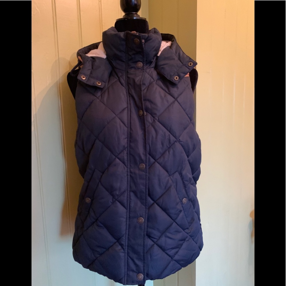 H&M Womens Navy Puffer Vest Jacket w/Faux Suede